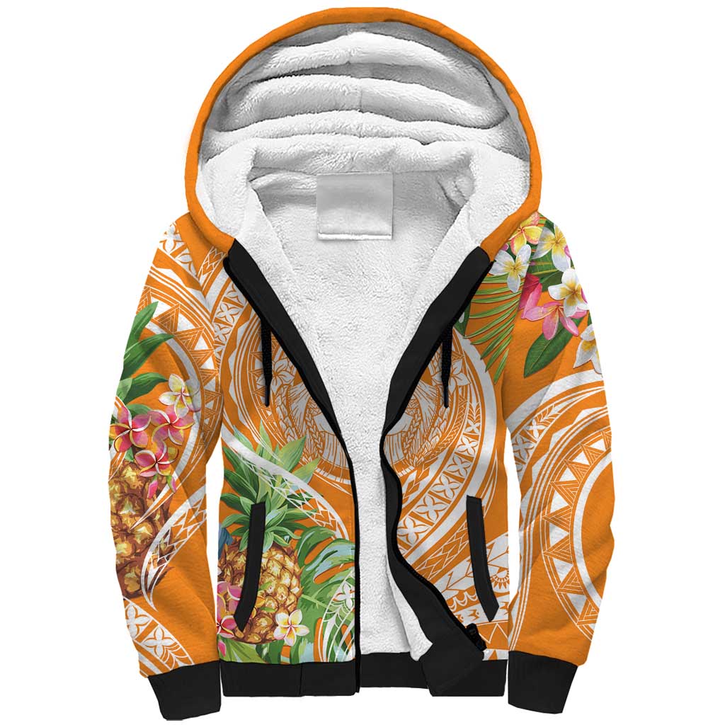 Aloha Hawaii Lanai Sherpa Hoodie Frangipani Mix Pineapple LT7 Unisex Orange - Polynesian Pride