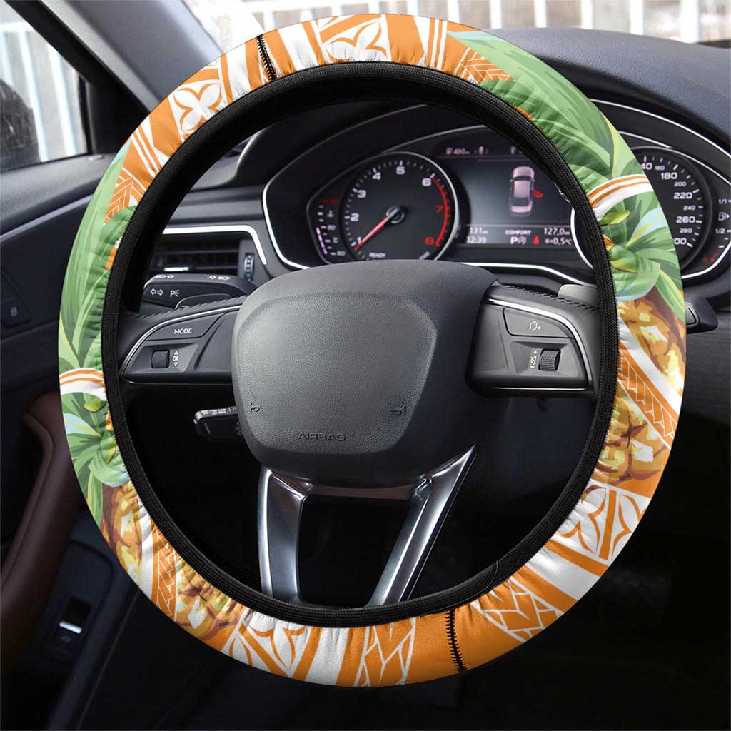 Aloha Hawaii Lanai Steering Wheel Cover Frangipani Mix Pineapple LT7 - Polynesian Pride