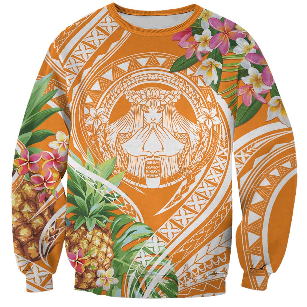 Aloha Hawaii Lanai Sweatshirt Frangipani Mix Pineapple LT7 Unisex Orange - Polynesian Pride