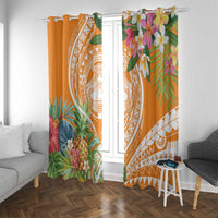 Aloha Hawaii Lanai Window Curtain Frangipani Mix Pineapple LT7 With Grommets Orange - Polynesian Pride