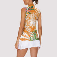 Aloha Hawaii Lanai Women Sleeveless Polo Shirt Frangipani Mix Pineapple