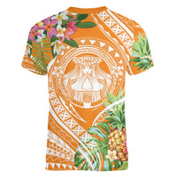 Aloha Hawaii Lanai Women V-Neck T-Shirt Frangipani Mix Pineapple LT7 - Polynesian Pride