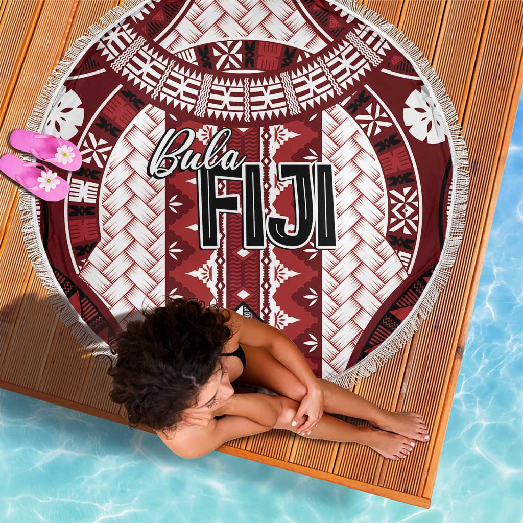 Bula Fiji Vintage Beach Blanket Scarlet Masi Motifs