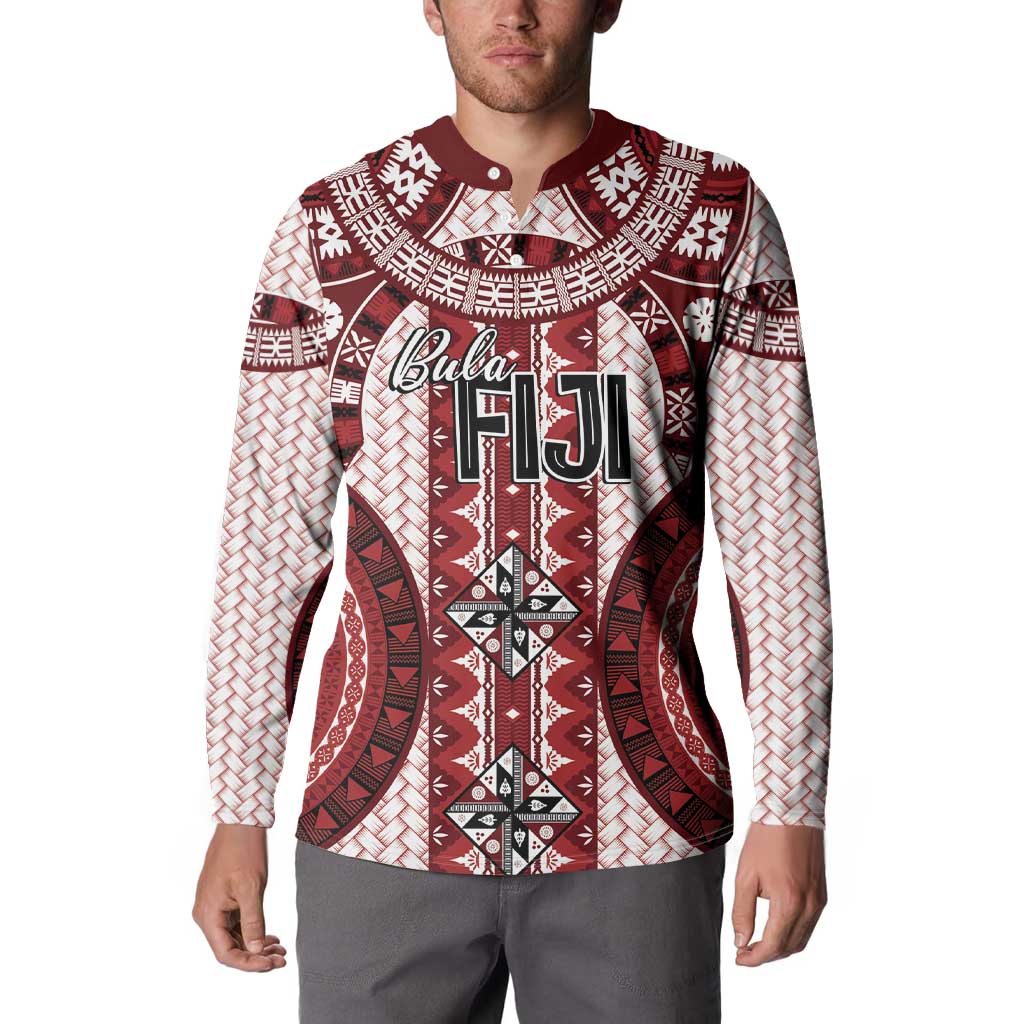 Bula Fiji Vintage Button Sweatshirt Scarlet Masi Motifs