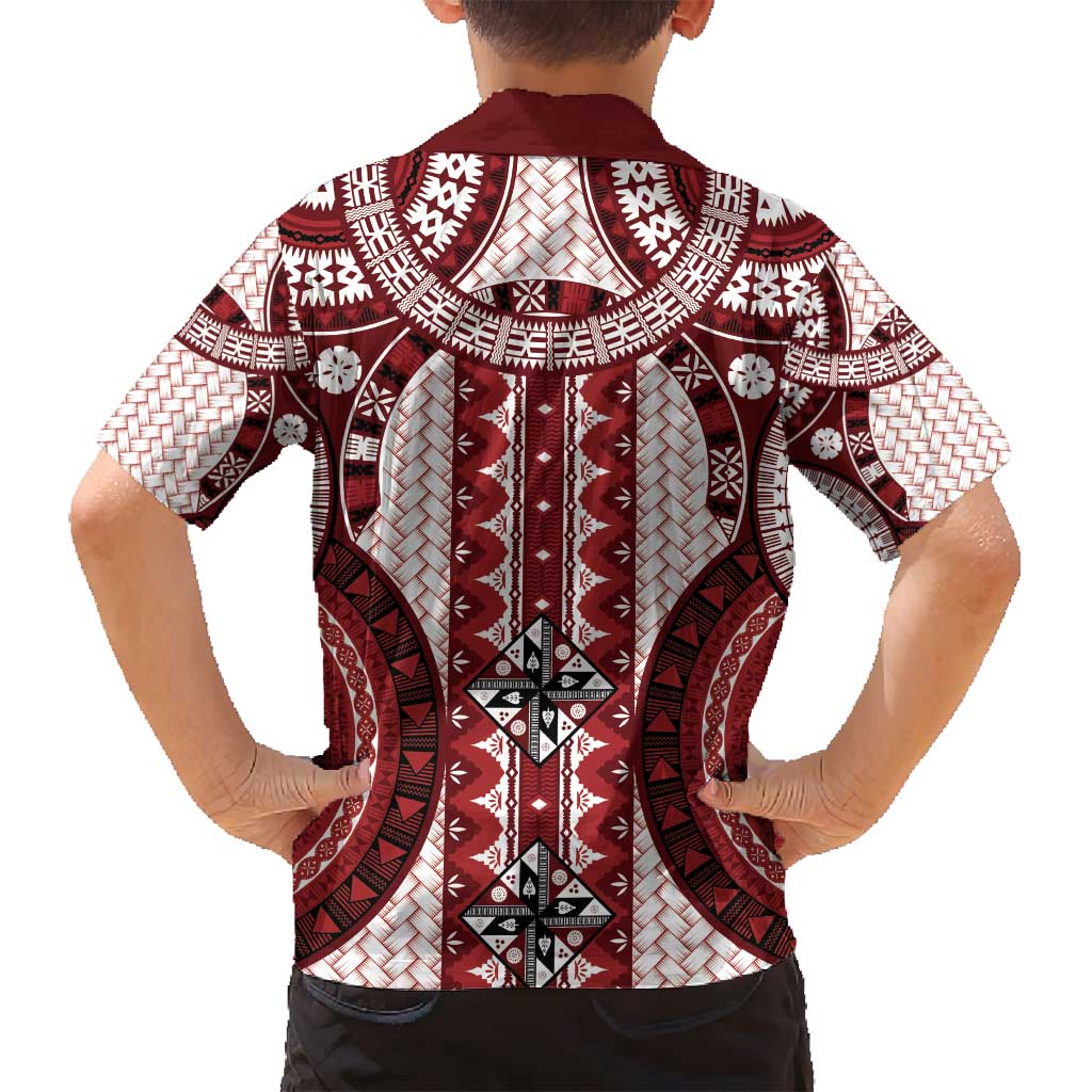 Bula Fiji Vintage Family Matching Long Sleeve Bodycon Dress and Hawaiian Shirt Scarlet Masi Motifs