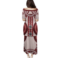 Bula Fiji Vintage Family Matching Puletasi and Hawaiian Shirt Scarlet Masi Motifs