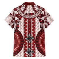 Bula Fiji Vintage Family Matching Short Sleeve Bodycon Dress and Hawaiian Shirt Scarlet Masi Motifs
