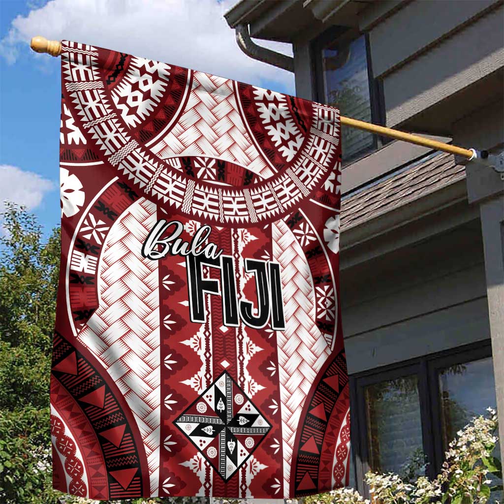 Bula Fiji Vintage Garden Flag Scarlet Masi Motifs