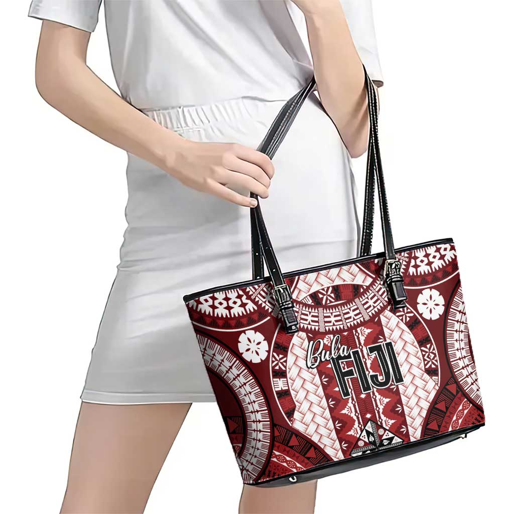 Bula Fiji Vintage Leather Tote Bag Scarlet Masi Motifs