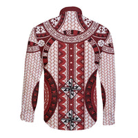 Bula Fiji Vintage Long Sleeve Button Shirt Scarlet Masi Motifs
