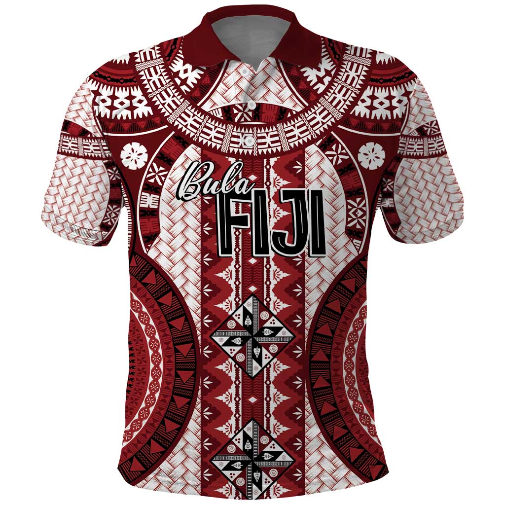 Bula Fiji Vintage Polo Shirt Scarlet Masi Motifs