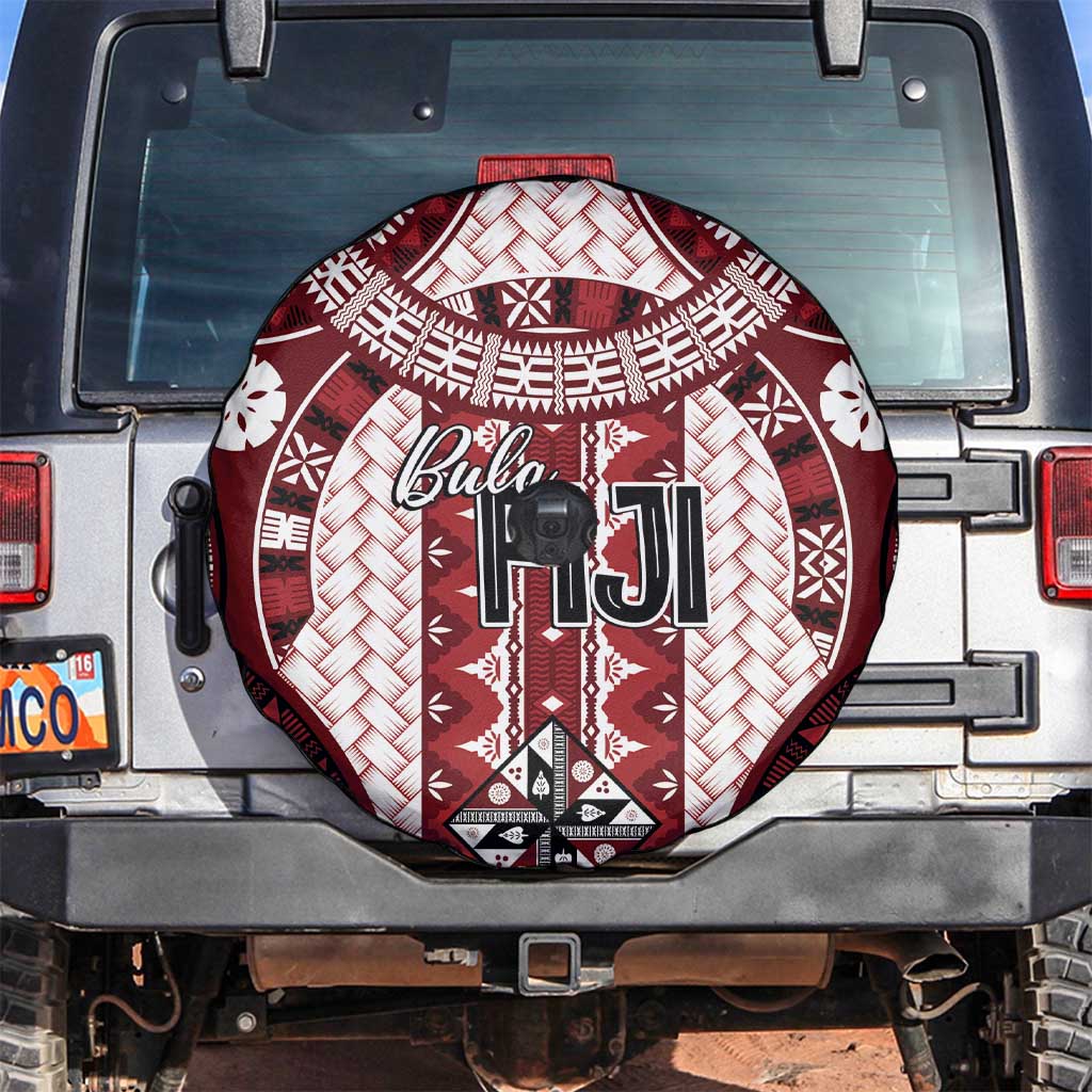 Bula Fiji Vintage Spare Tire Cover Scarlet Masi Motifs