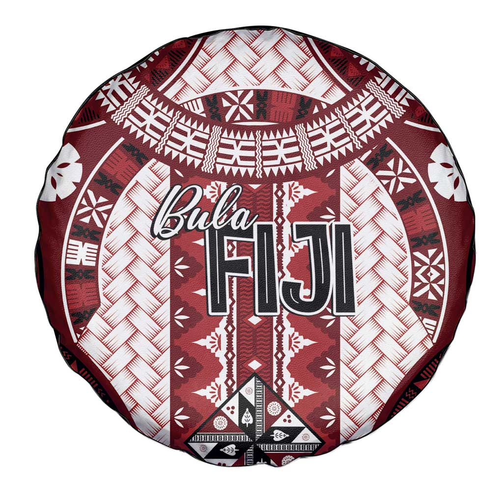 Bula Fiji Vintage Spare Tire Cover Scarlet Masi Motifs