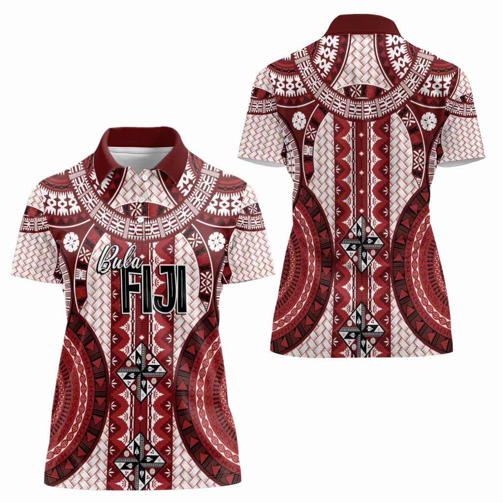 Bula Fiji Vintage Women Polo Shirt Scarlet Masi Motifs