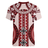 Bula Fiji Vintage Women V-Neck T-Shirt Scarlet Masi Motifs