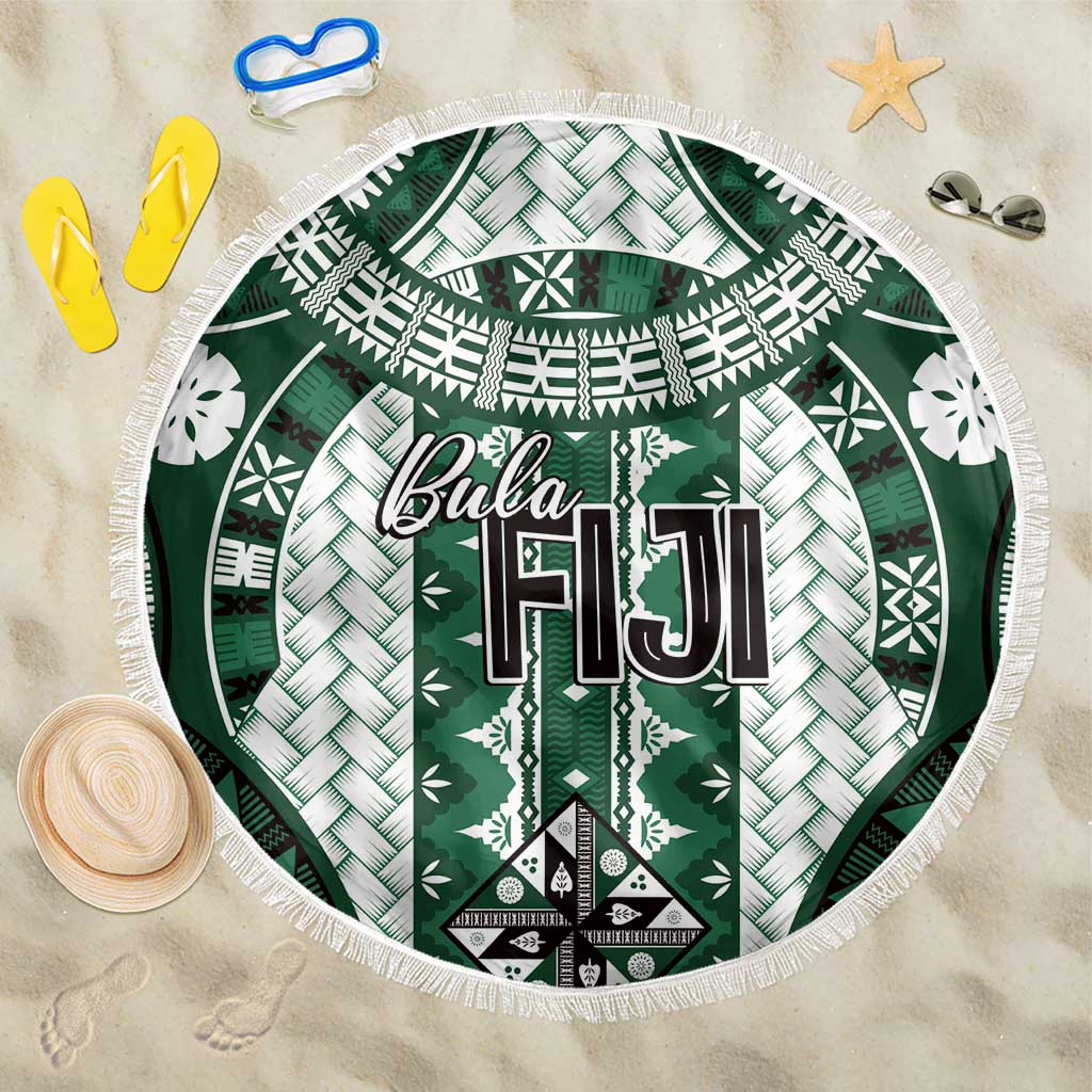 Bula Fiji Vintage Beach Blanket Phthalo Green Masi Motifs