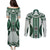 Bula Fiji Vintage Couples Matching Puletasi and Long Sleeve Button Shirt Phthalo Green Masi Motifs