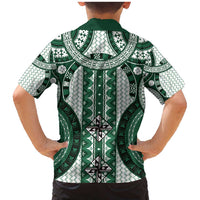 Bula Fiji Vintage Family Matching Mermaid Dress and Hawaiian Shirt Phthalo Green Masi Motifs