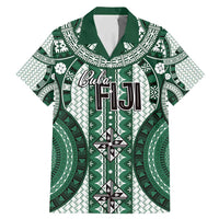 Bula Fiji Vintage Family Matching Mermaid Dress and Hawaiian Shirt Phthalo Green Masi Motifs