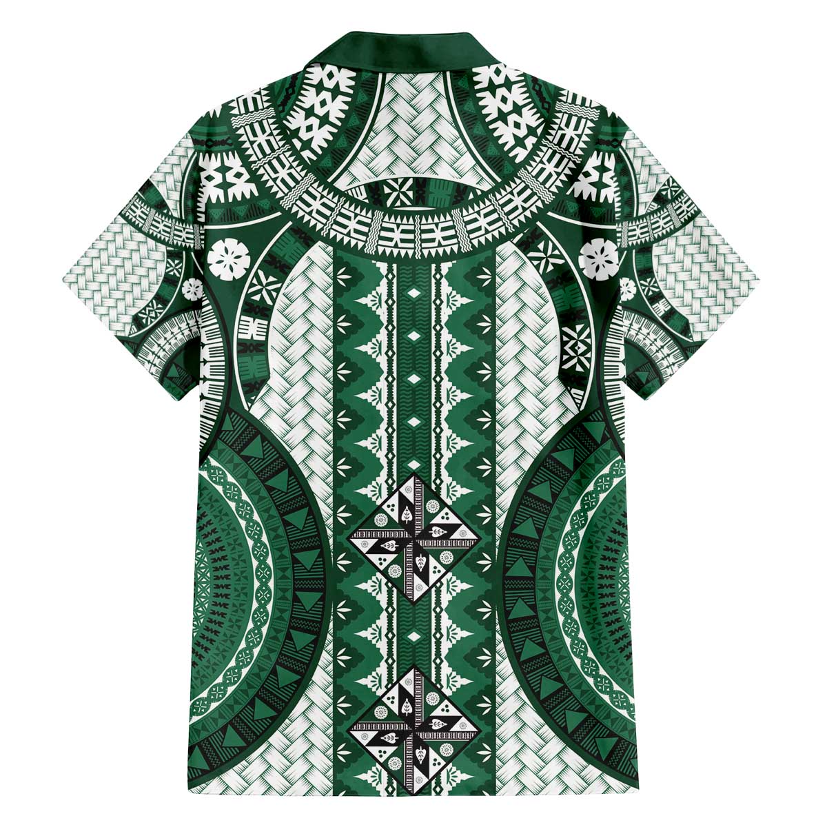 Bula Fiji Vintage Family Matching Off The Shoulder Long Sleeve Dress and Hawaiian Shirt Phthalo Green Masi Motifs