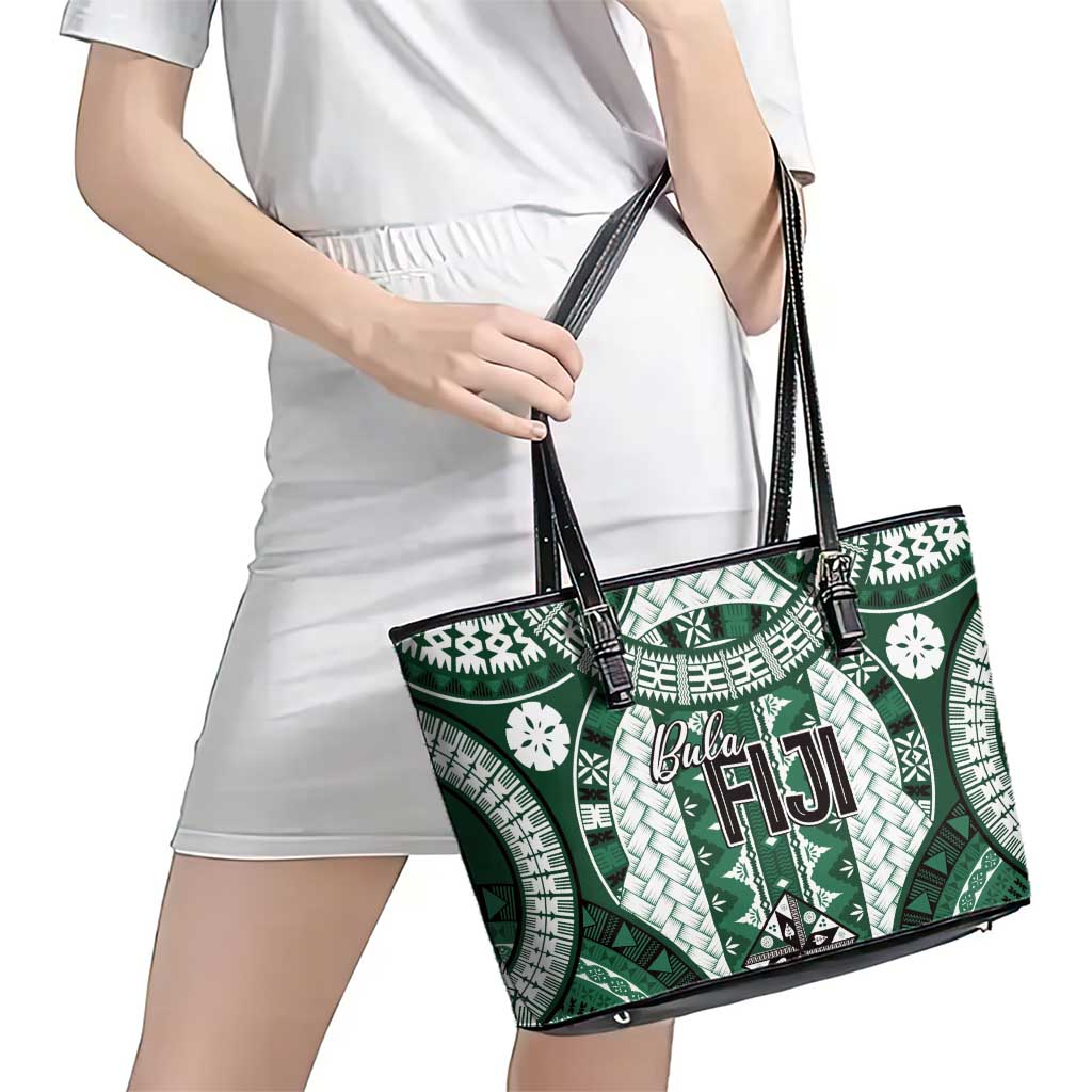 Bula Fiji Vintage Leather Tote Bag Phthalo Green Masi Motifs