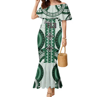 Bula Fiji Vintage Mermaid Dress Phthalo Green Masi Motifs