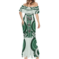 Bula Fiji Vintage Mermaid Dress Phthalo Green Masi Motifs