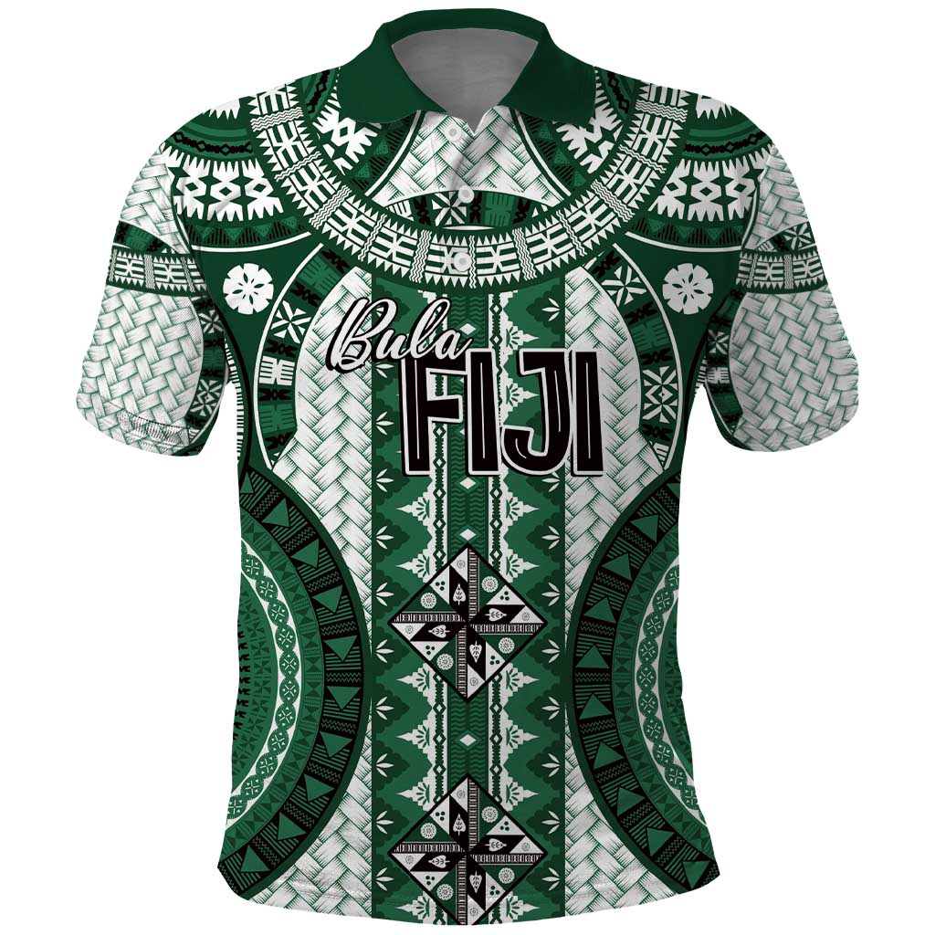 Bula Fiji Vintage Polo Shirt Phthalo Green Masi Motifs