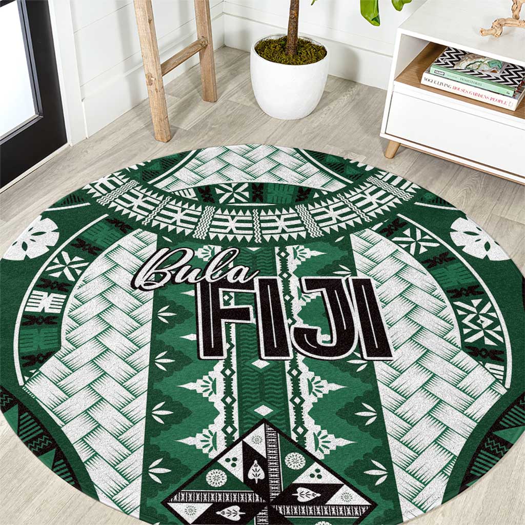 Bula Fiji Vintage Round Carpet Phthalo Green Masi Motifs