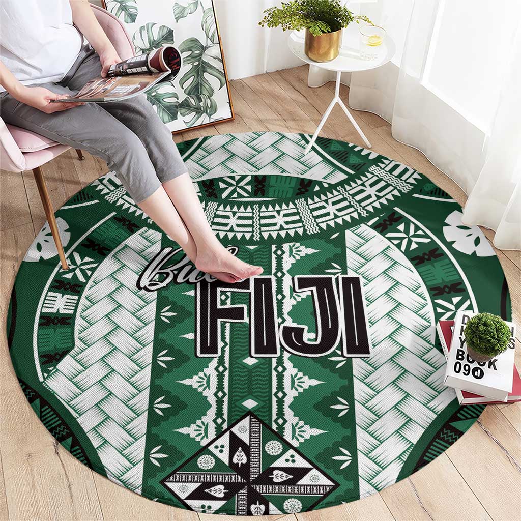 Bula Fiji Vintage Round Carpet Phthalo Green Masi Motifs