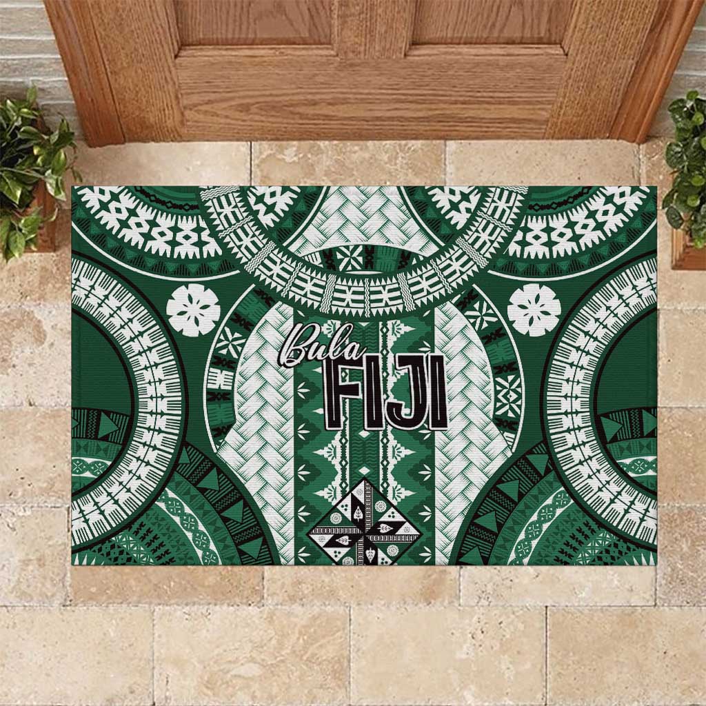 Bula Fiji Vintage Rubber Doormat Phthalo Green Masi Motifs