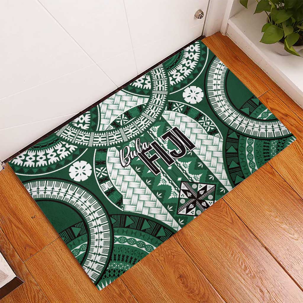 Bula Fiji Vintage Rubber Doormat Phthalo Green Masi Motifs