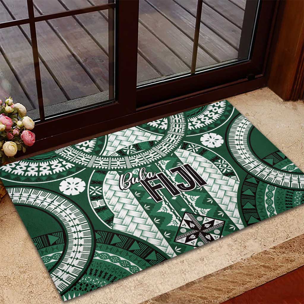 Bula Fiji Vintage Rubber Doormat Phthalo Green Masi Motifs