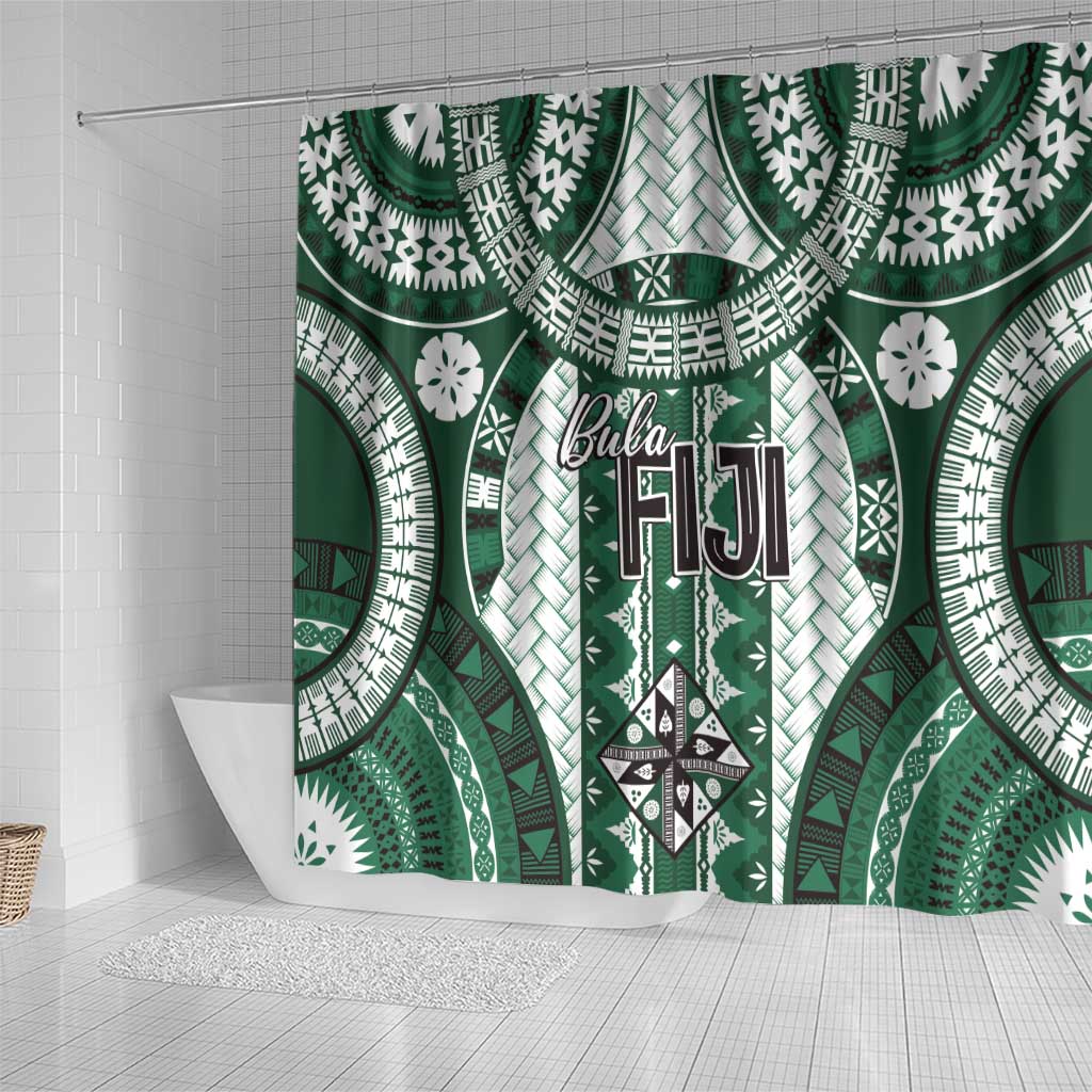 Bula Fiji Vintage Shower Curtain Phthalo Green Masi Motifs