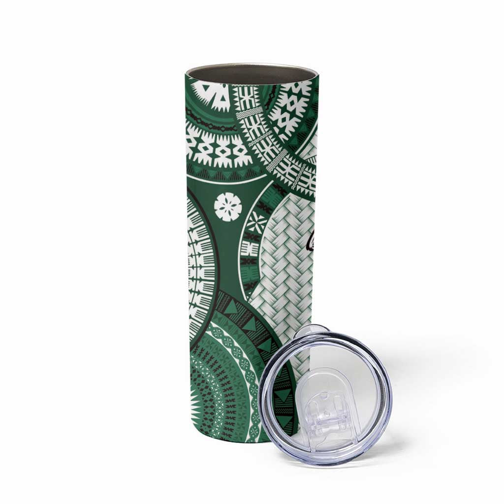 Bula Fiji Vintage Skinny Tumbler Phthalo Green Masi Motifs
