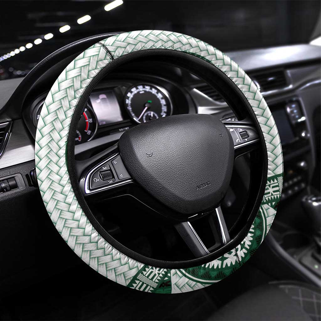 Bula Fiji Vintage Steering Wheel Cover Phthalo Green Masi Motifs