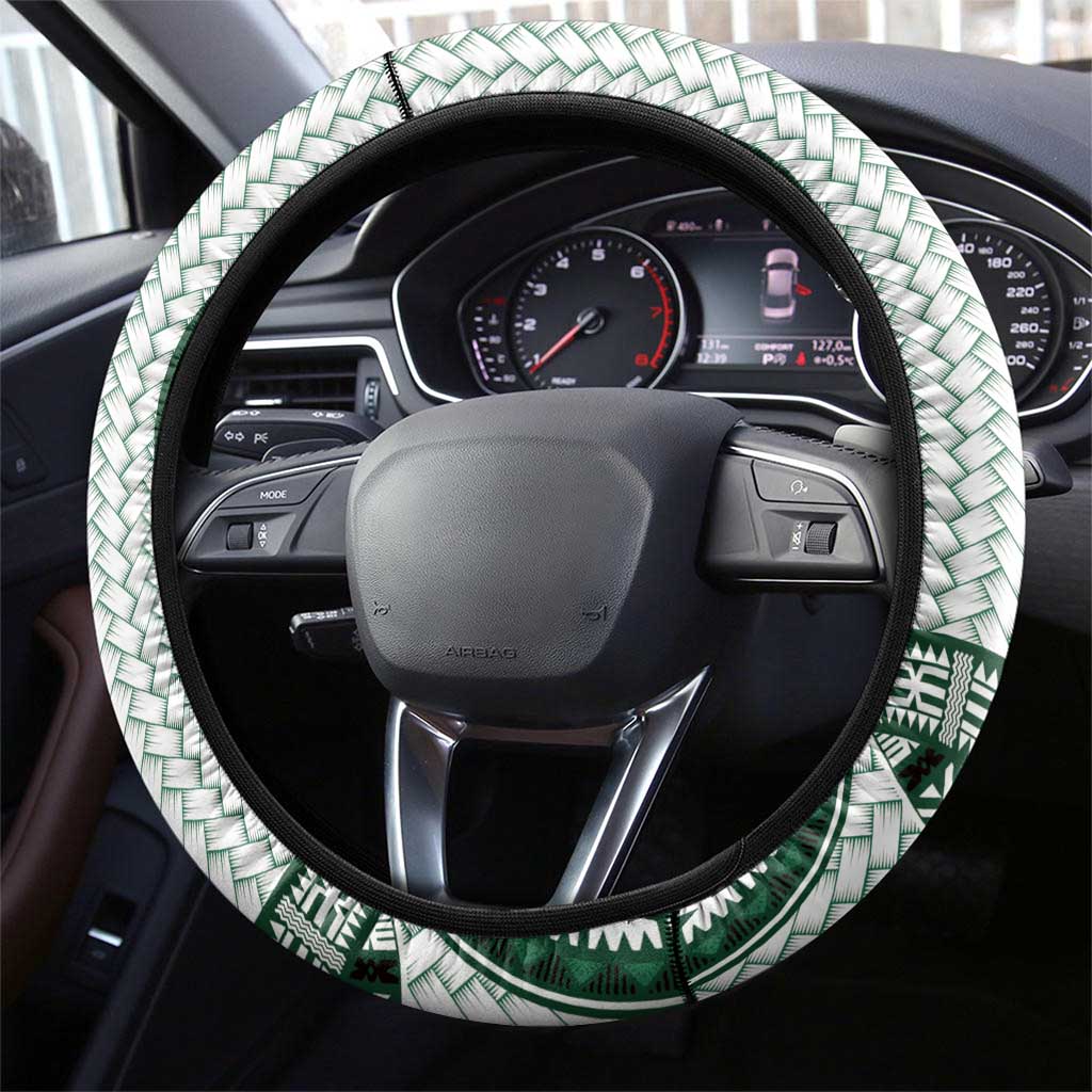 Bula Fiji Vintage Steering Wheel Cover Phthalo Green Masi Motifs