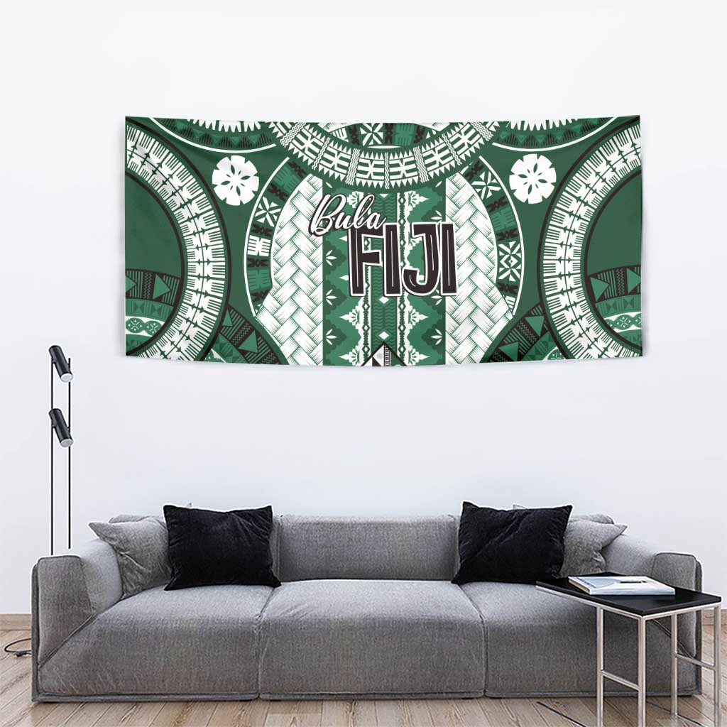 Bula Fiji Vintage Tapestry Phthalo Green Masi Motifs
