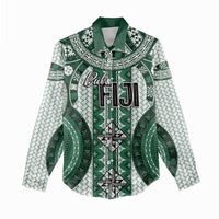 Bula Fiji Vintage Women Casual Shirt Phthalo Green Masi Motifs
