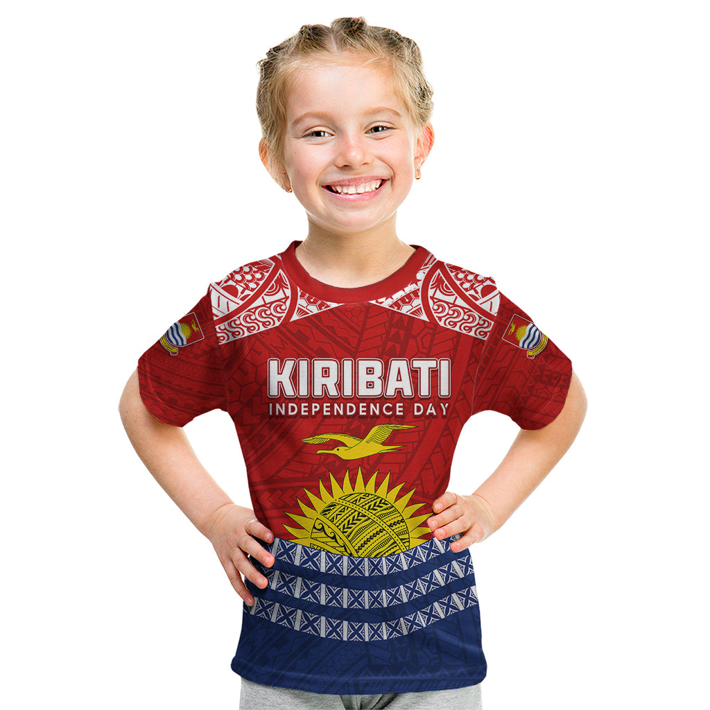 Personalised Kiribati Independence Day Kid T Shirt Flag Style 44th Anniversary LT7 Red - Polynesian Pride