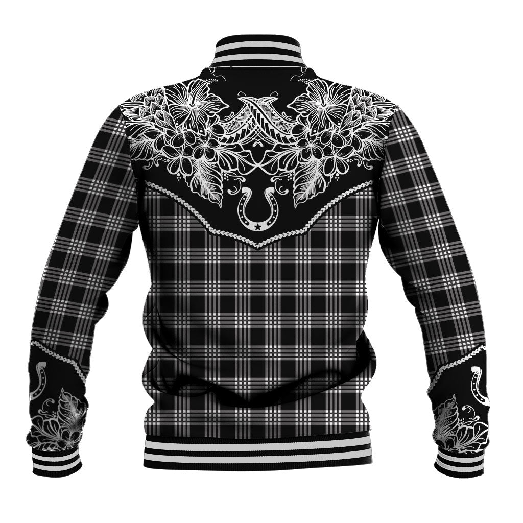 Hawai'i Paniolo Motif Black Baseball Jacket Floral Palaka Print LT7 - Polynesian Pride
