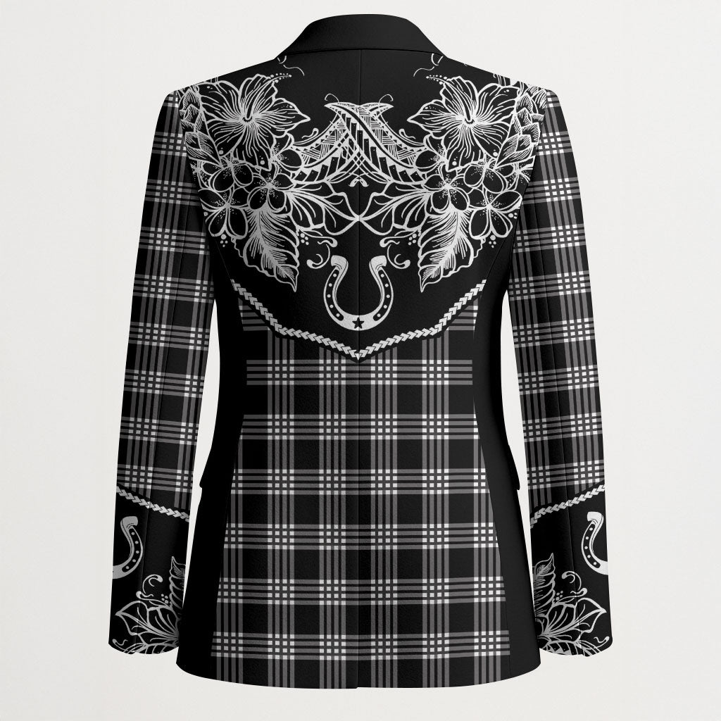 Hawai'i Paniolo Motif Black Blazer Floral Palaka Print LT7 - Polynesian Pride