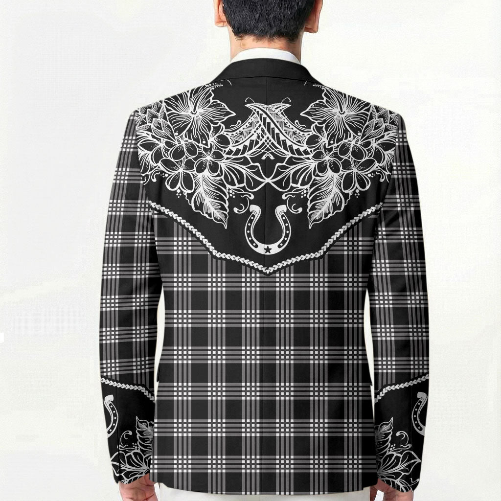 Hawai'i Paniolo Motif Black Blazer Floral Palaka Print LT7 - Polynesian Pride
