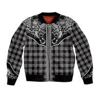 Hawai'i Paniolo Motif Black Bomber Jacket Floral Palaka Print LT7 Unisex Black - Polynesian Pride