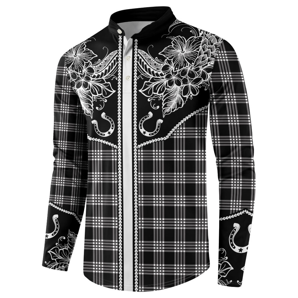 Hawai'i Paniolo Motif Black Button Sweatshirt Floral Palaka Print LT7 - Polynesian Pride