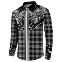 Hawai'i Paniolo Motif Black Button Sweatshirt Floral Palaka Print LT7 - Polynesian Pride