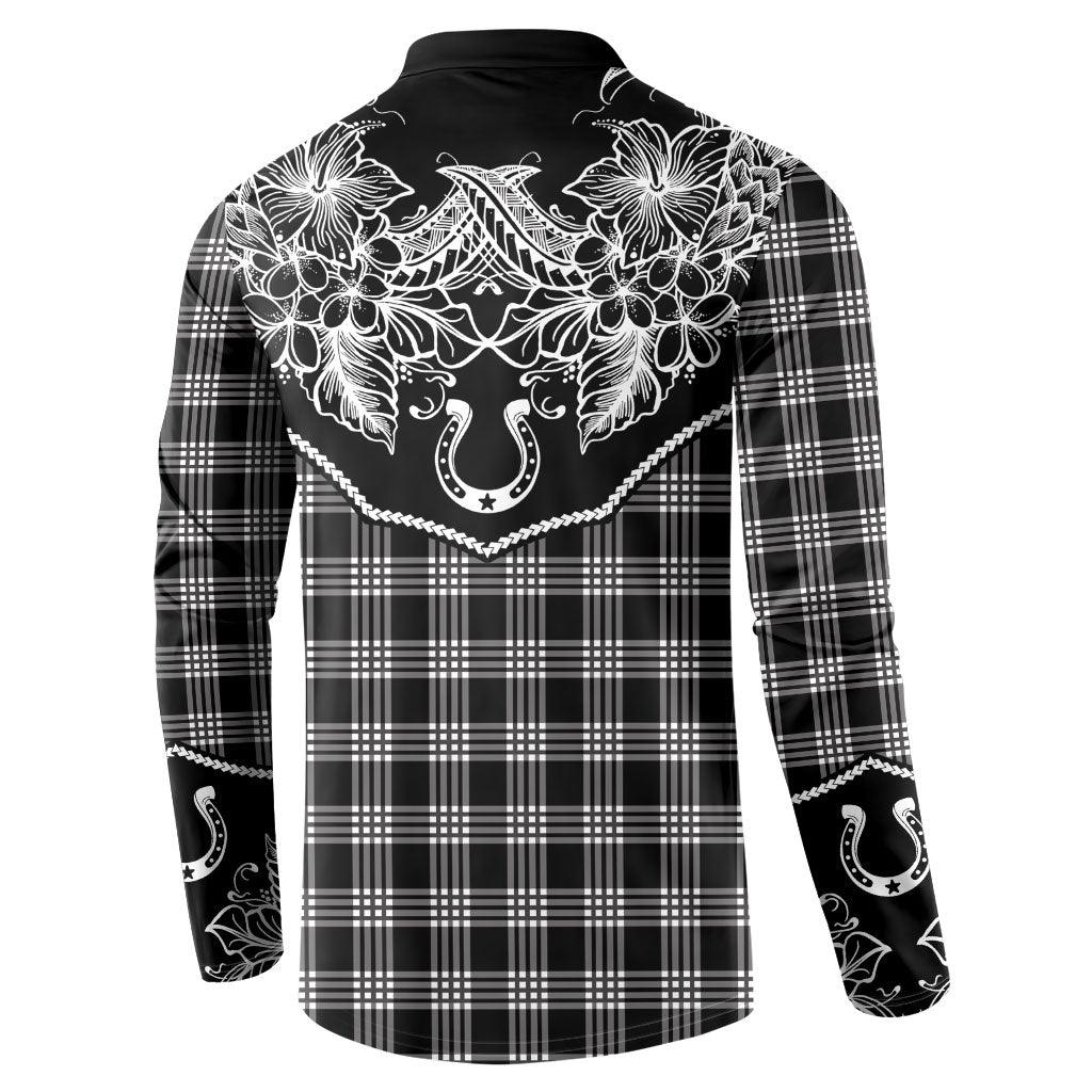 Hawai'i Paniolo Motif Black Button Sweatshirt Floral Palaka Print LT7 - Polynesian Pride