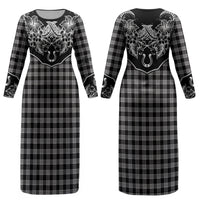 Hawai'i Paniolo Motif Black Couples Matching Long Sleeve Bodycon Dress and Long Sleeve Button Shirt Floral Palaka Print LT7 - Polynesian Pride