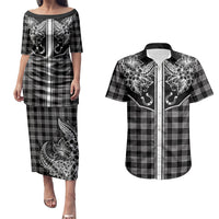 Hawai'i Paniolo Motif Black Couples Matching Puletasi and Hawaiian Shirt Floral Palaka Print LT7 Black - Polynesian Pride