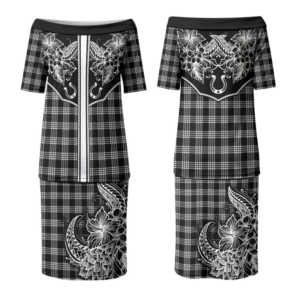 Hawai'i Paniolo Motif Black Couples Matching Puletasi and Hawaiian Shirt Floral Palaka Print LT7 - Polynesian Pride